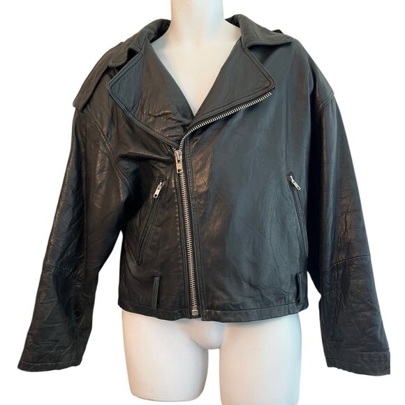 Vintage Marc Mens Small Black Leather Heavy Moto Jacket Bomber Rock Biker Korea - Picture 1 of 15